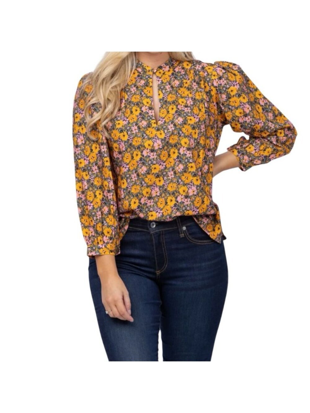 Trovata Birds of Paradis Bailey Shirt Blouse Medium Sunken Garden Orange & Pink